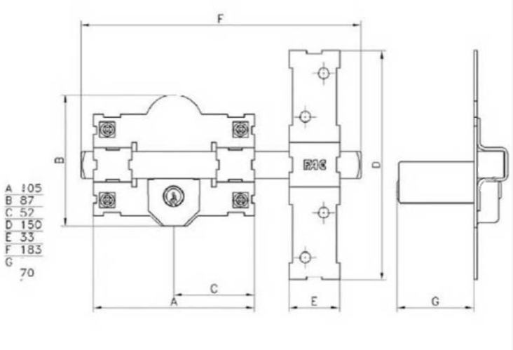 CERROJO MODELO 301-L/80 ,LLAVE/LLAVE, LONGITUD CILINDRO 7cm, FAC