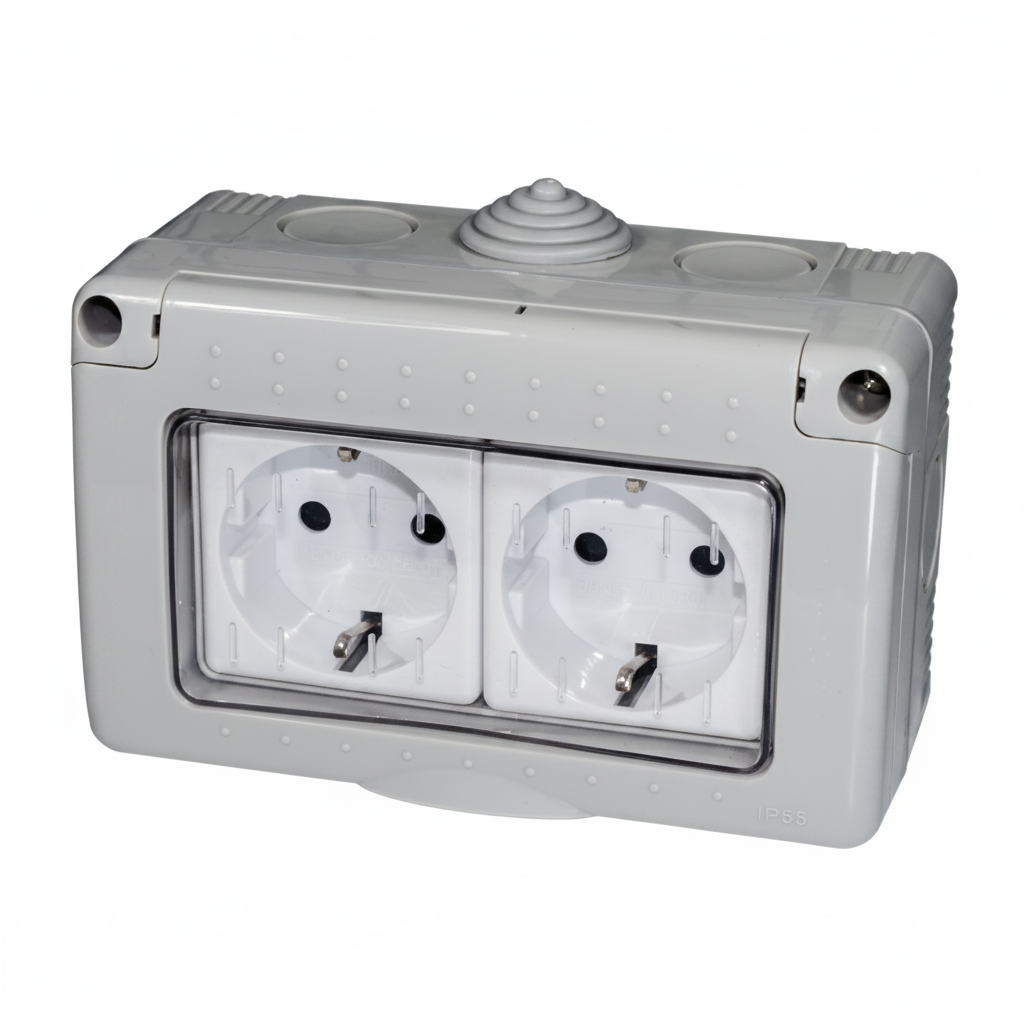 BASE ENCHUFE DOBLE SCHUKO ESTANCO IP55 DE SUPERFICIE LUMIBEL