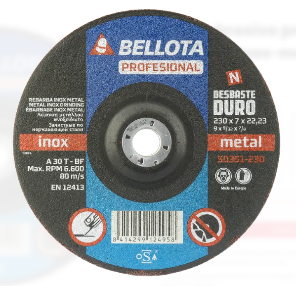 Disco abrasivo profesional para desbaste inox-metal, blando 7 mm, Bellota