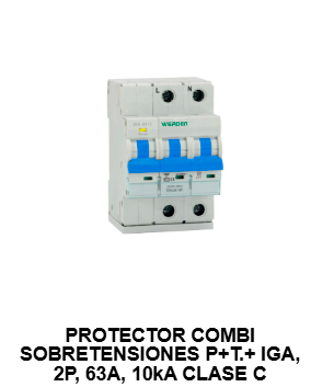 PROTECTOR COMBI SOBRETENSIONES P+T+ IGA. 2Polos 10kA