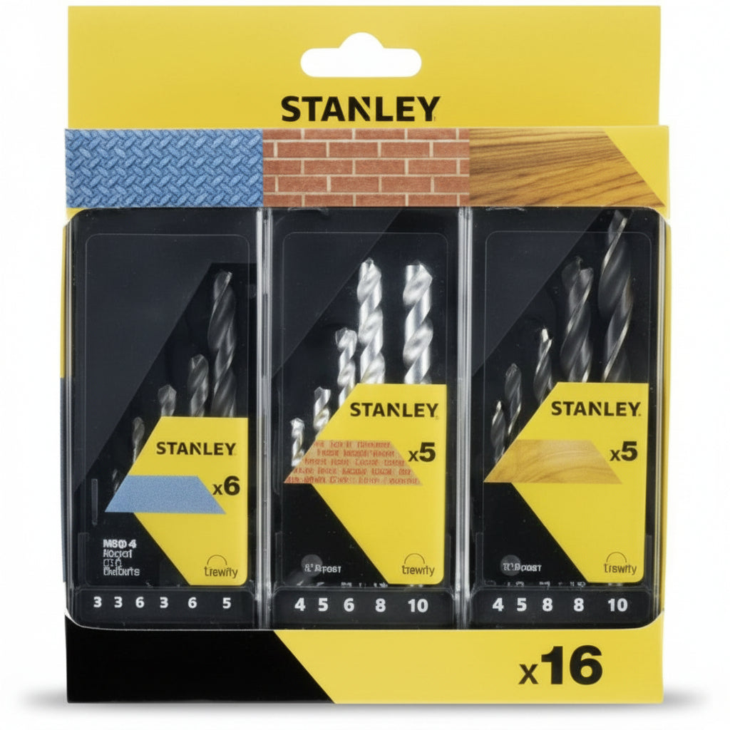 JUEGO 16 BROCAS PROFESIONAL (PIEDRA, METAL Y MADERA) STANLEY