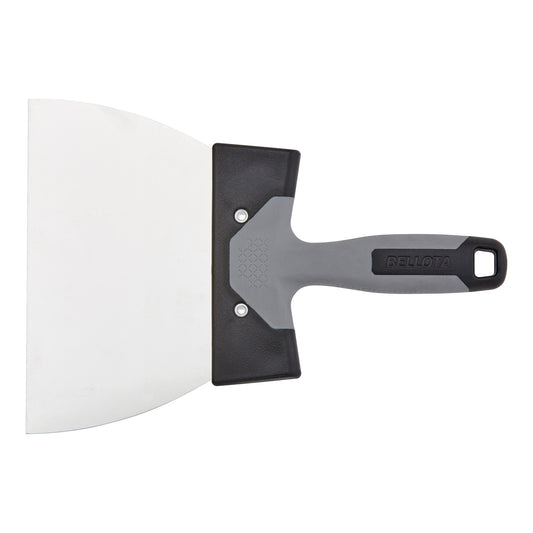 ESPÁTULA AMERICANA DE ACERO INOXIDABLE CON MANGO BIMATERIAL PARA TRABAJOS DE REJUNTEO Y REMATES EN PLACA BELLOTA