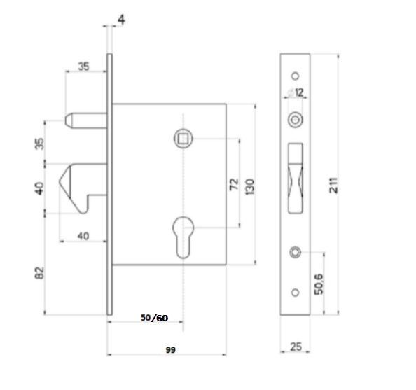 CERRADURA DE GANCHO PARA PUERTAS CORREDERAS PUNTO 50mm,IBFM