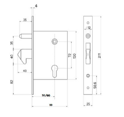 CERRADURA DE GANCHO PARA PUERTAS CORREDERAS PUNTO 50mm,IBFM