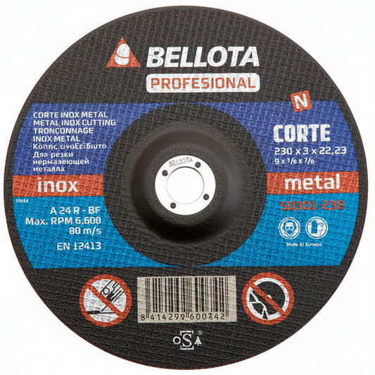 BELLOTA, Disco abrasivo profesional para corte inox-metal, 3 mm