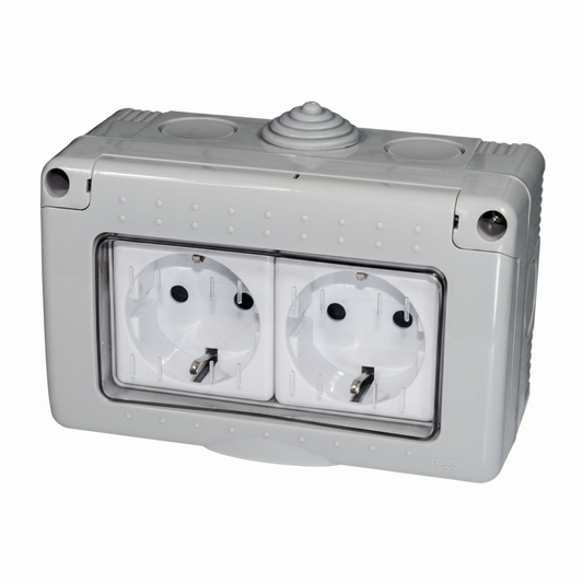BASE ENCHUFE DOBLE SCHUKO ESTANCO IP55 DE SUPERFICIE LUMIBEL