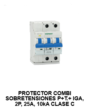 PROTECTOR COMBI SOBRETENSIONES P+T+ IGA. 2Polos 10kA