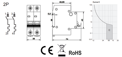 INTERRUPTORES MAGNETOTERMICOS 2polos 6KA