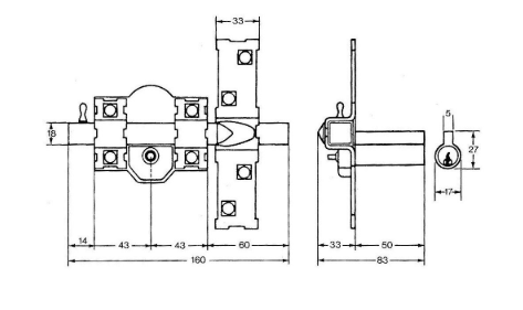 CERROJO 305R/80-N, iZQUIERDA CON RESBALON, FAC