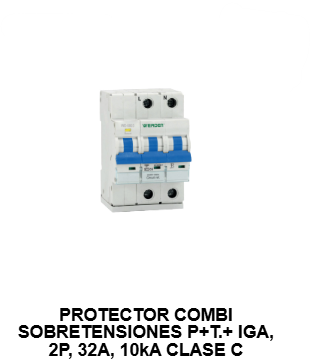PROTECTOR COMBI SOBRETENSIONES P+T+ IGA. 2Polos 10kA