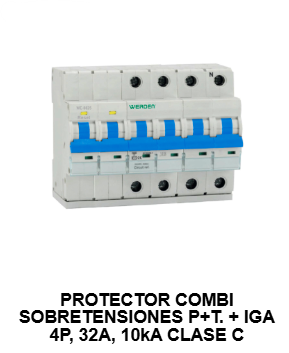 PROTECTOR COMBI SOBRETENSIONES P+T+ IGA. 4Polos 10kA