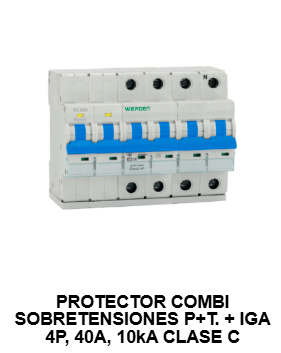 PROTECTOR COMBI SOBRETENSIONES P+T+ IGA. 4Polos 10kA