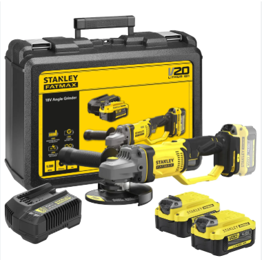 Miniamoladora STANLEY FATMAX SFMCG400M2K-QW V20 125 mm con dos baterías 4 Ah