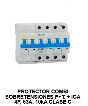 PROTECTOR COMBI SOBRETENSIONES P+T+ IGA. 4Polos 10kA
