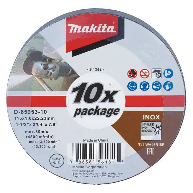 MAKITA, Disco de corte 115 x 1,0 x 22,23 mm, WA46R, 10 piezas