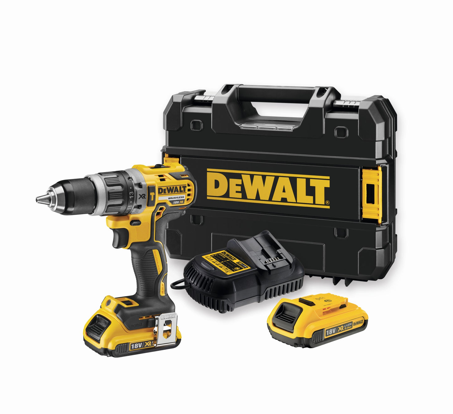 TALADRO PERCUTOR SIN ESCOBILLAS XR 18V CON DOS BATERIAS LI-ION 2.0AH CON MALETIN TSTAK DEWALT