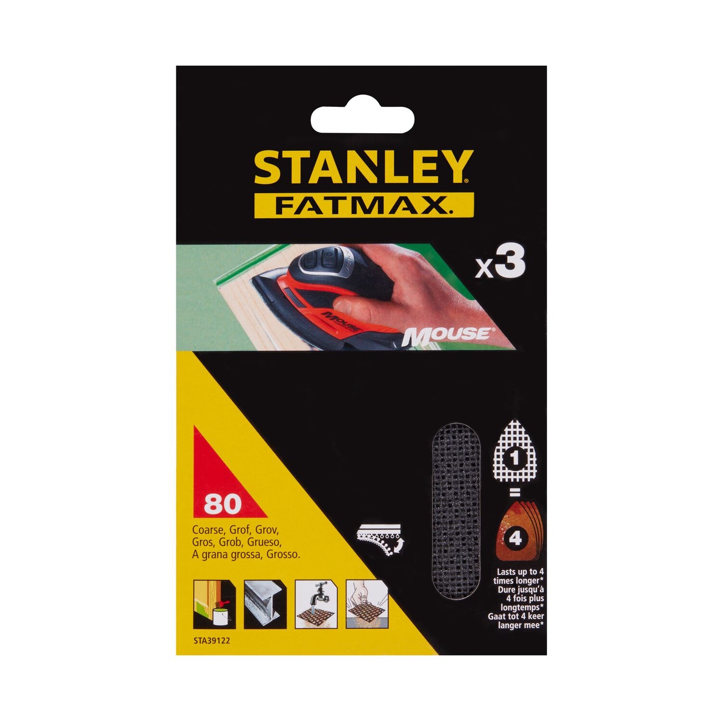 PACK DE 3 HOJAS LIJA CON VELCR0 PARA LIJADORA MOUSE STANLEY