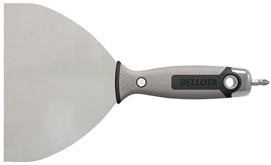 ESPÁTULA DE ACERO INOXIDABLE CON MANGO BIMATERIAL Y PUNTA PARA TRABAJOS DE REJUNTEO Y REMATES EN PLACA BELLOTA