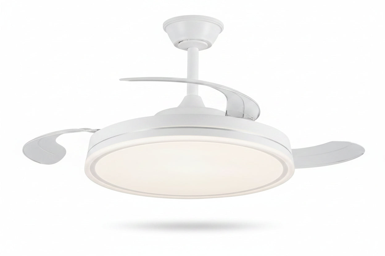 VENTILADOR DE TECHO HERCULES Ø107CM BLANCO DC 3 ASPAS RETRACTIL LED REGULABLE CCT (CALIDO-NEUTRO-FRIO) 72W CON MEMORIA
