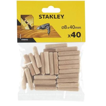 40 ESPIGAS PARA ENSAMBLAR MADERA 8X40MM STANLEY