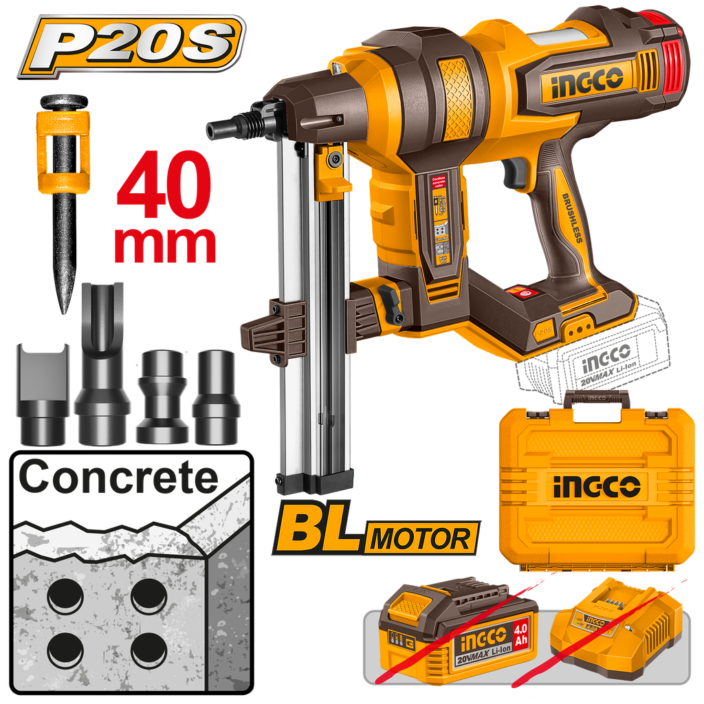 Clavadora de hormigón INGCO CCNLI9005 de 20 V con maletín