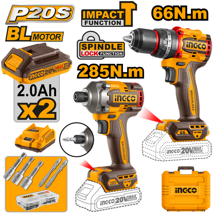 INGCO CKLI20277E — KIT 2 MAQ.  ATOR/ 66 Nm + LLAVE IMPACTO 285Nm