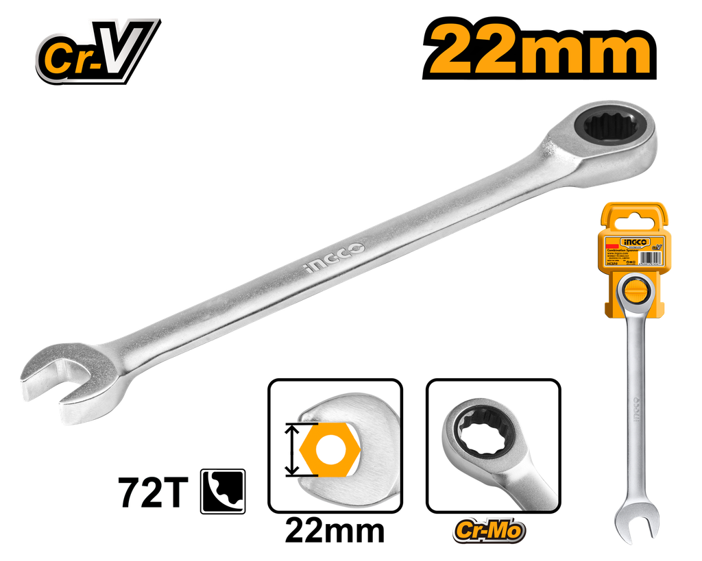 INGCO HCSPAR221 — LLAVE COMBINADA CARRACA 22mm