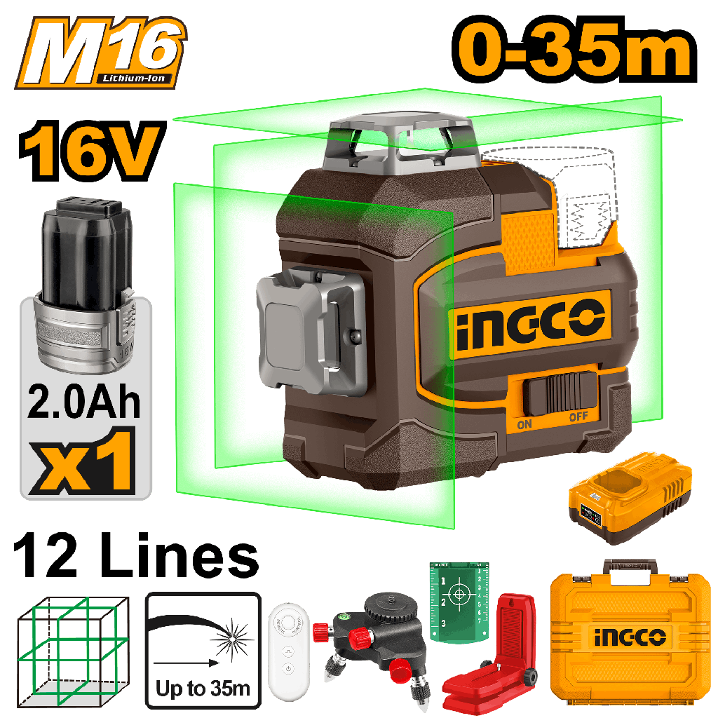 INGCO HLL301201E — LASER 3D LINEA VERDE AUTONIVELANTE 0-35m
