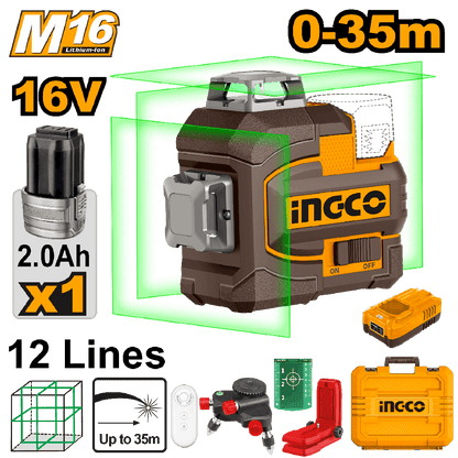 INGCO HLL301201E — LASER 3D LINEA VERDE AUTONIVELANTE 0-35m
