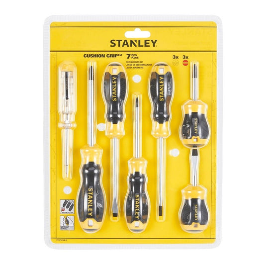JUEGO 7P DE DESTORNILLADORES CON COMPROBADOR DE TENSION CUSHION GRIP STANLEY