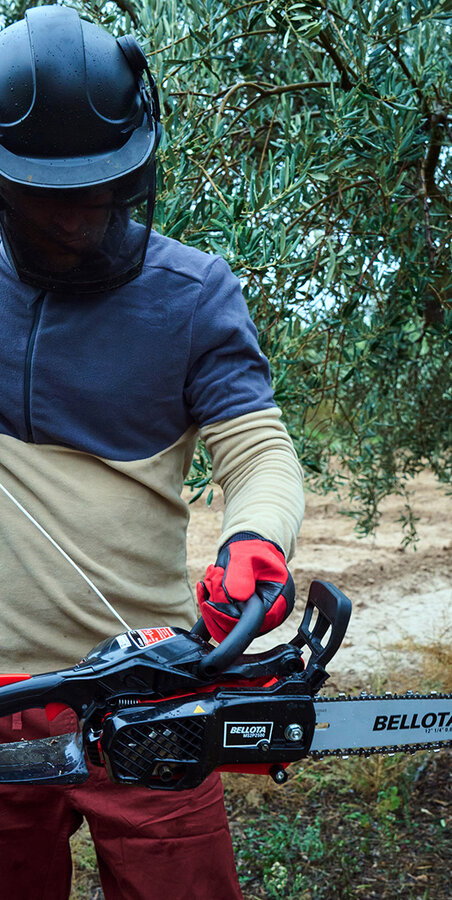 Manejo de la motosierra Bellota MS2P2500E en un olivar