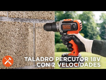 TALADRO PERCUTOR ECO 18V 45Nm 2BAT2Ah+MALETIN BLACK DECKER