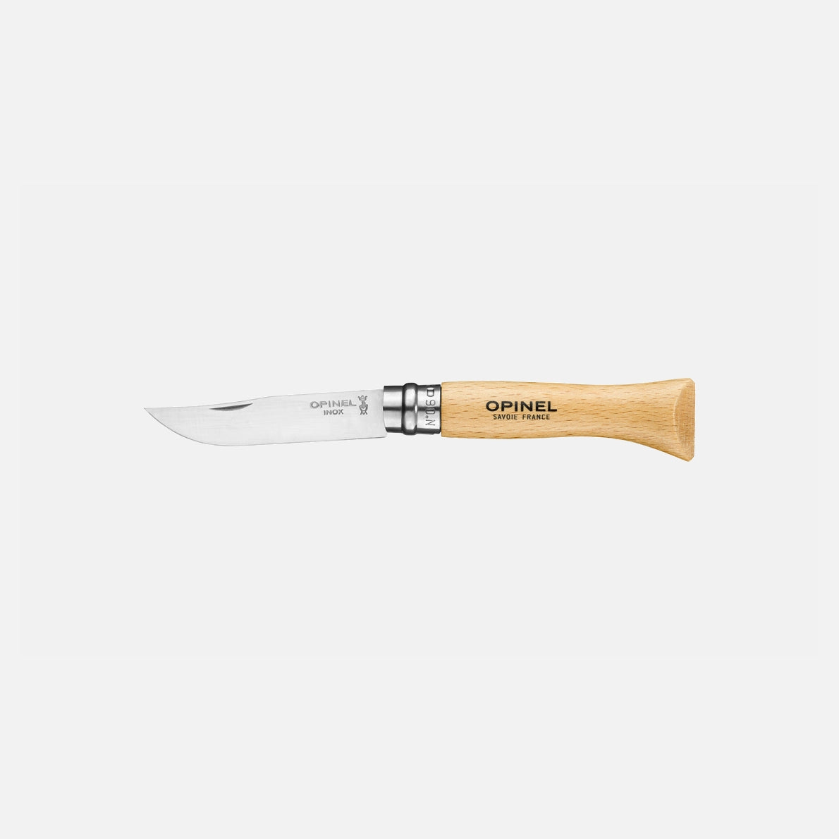 Navaja Opinel Nº6 inoxidable abierta, hoja de 7 cm
