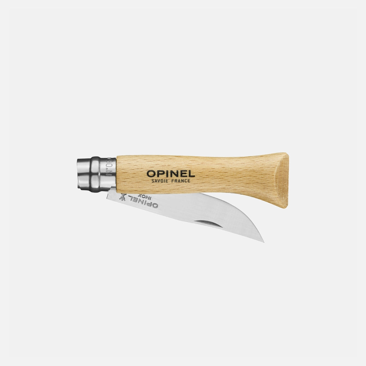 Opinel Nº6 inoxidable parcialmente abierta con anillo Virobloc